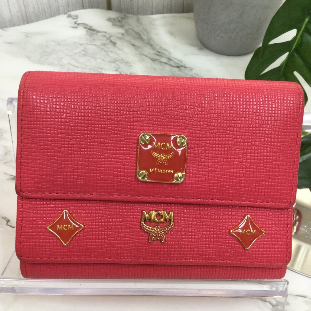 MCM Pink Leather Logo-Embellished Wallet